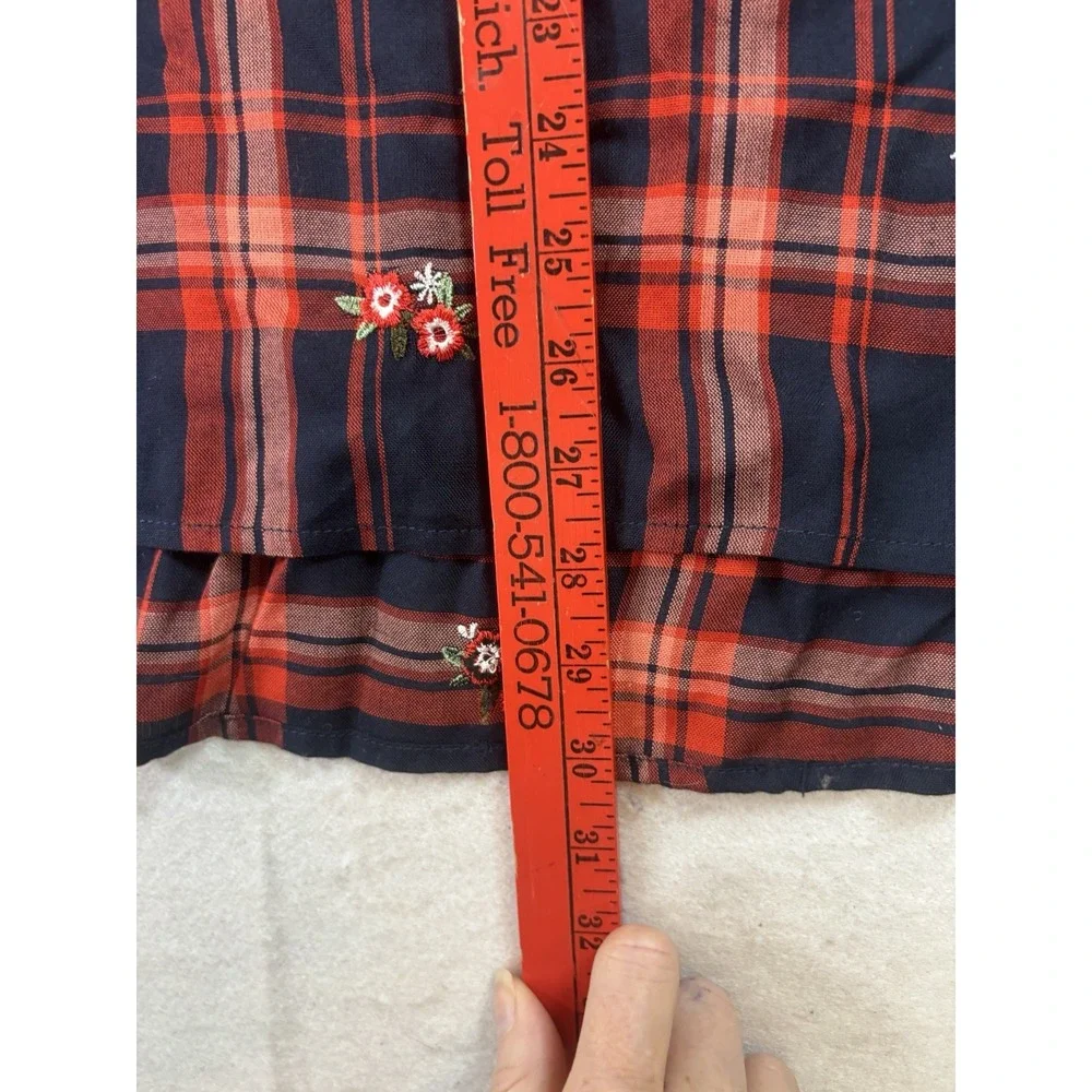 Christopher & Banks Women's Plaid Embroidered L/SL Shirt Size XL Navy/Red NWT